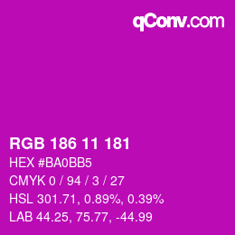 Color code: RGB 186 11 181 | qconv.com