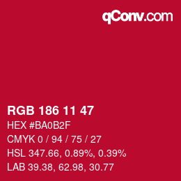 Farbcode: RGB 186 11 47 | qconv.com