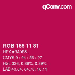 Color code: RGB 186 11 81 | qconv.com