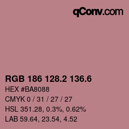 カラーコード: RGB 186 128.2 136.6 | qconv.com