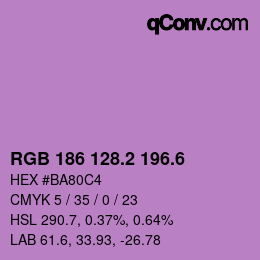 カラーコード: RGB 186 128.2 196.6 | qconv.com