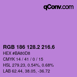 カラーコード: RGB 186 128.2 216.6 | qconv.com
