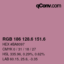 カラーコード: RGB 186 128.6 151.6 | qconv.com