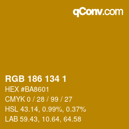 Color code: RGB 186 134 1 | qconv.com