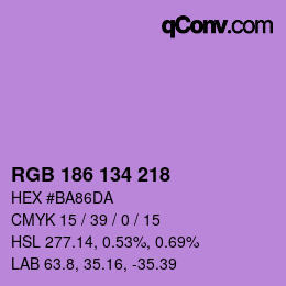 Color code: RGB 186 134 218 | qconv.com