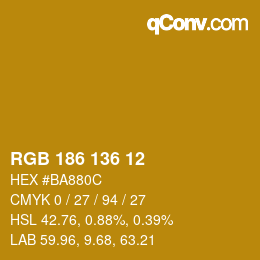 Color code: RGB 186 136 12 | qconv.com