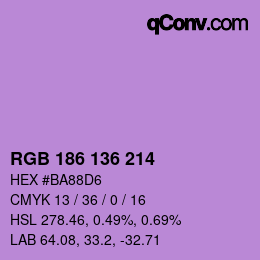 Color code: RGB 186 136 214 | qconv.com