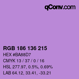 Color code: RGB 186 136 215 | qconv.com