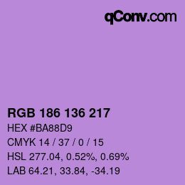 Color code: RGB 186 136 217 | qconv.com