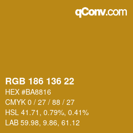 Color code: RGB 186 136 22 | qconv.com