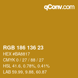 Color code: RGB 186 136 23 | qconv.com