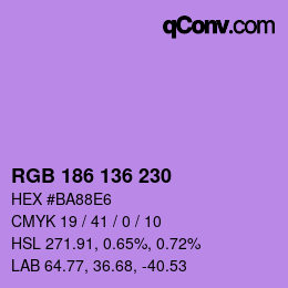 Color code: RGB 186 136 230 | qconv.com