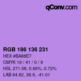 Color code: RGB 186 136 231 | qconv.com