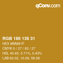 Color code: RGB 186 136 31 | qconv.com
