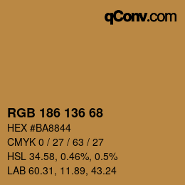 Color code: RGB 186 136 68 | qconv.com