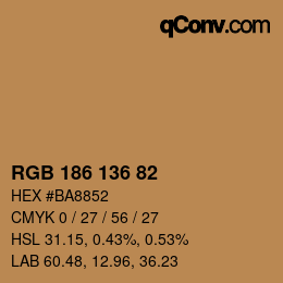Color code: RGB 186 136 82 | qconv.com