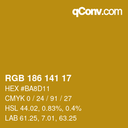 Color code: RGB 186 141 17 | qconv.com