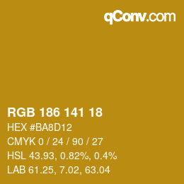 Color code: RGB 186 141 18 | qconv.com