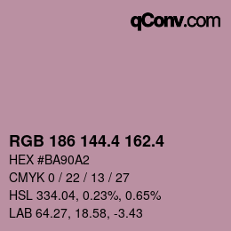 カラーコード: RGB 186 144.4 162.4 | qconv.com