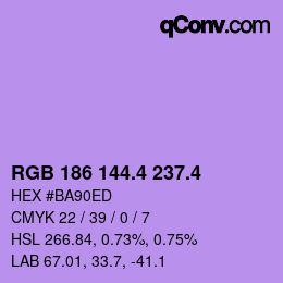 カラーコード: RGB 186 144.4 237.4 | qconv.com