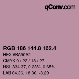 カラーコード: RGB 186 144.8 162.4 | qconv.com