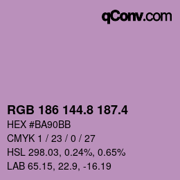 カラーコード: RGB 186 144.8 187.4 | qconv.com
