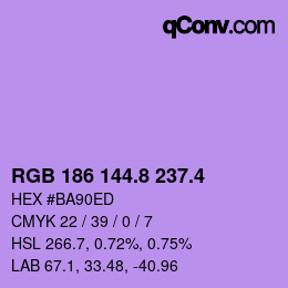 カラーコード: RGB 186 144.8 237.4 | qconv.com