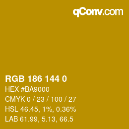 Color code: RGB 186 144 0 | qconv.com