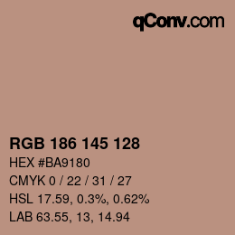 Color code: RGB 186 145 128 | qconv.com