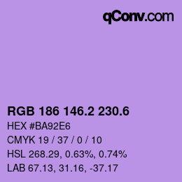 カラーコード: RGB 186 146.2 230.6 | qconv.com