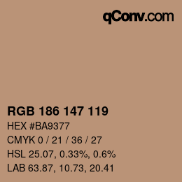 Color code: RGB 186 147 119 | qconv.com
