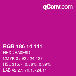 Color code: RGB 186 14 141 | qconv.com
