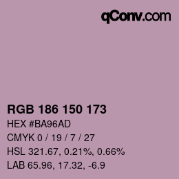 Color code: RGB 186 150 173 | qconv.com
