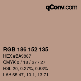 カラーコード: RGB 186 152 135 | qconv.com