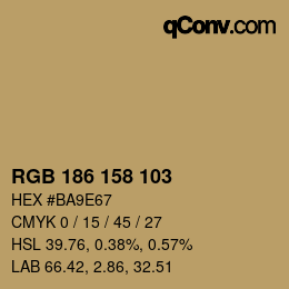 Color code: RGB 186 158 103 | qconv.com