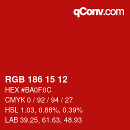 Color code: RGB 186 15 12 | qconv.com