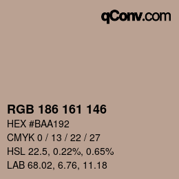 カラーコード: RGB 186 161 146 | qconv.com