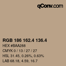 カラーコード: RGB 186 162.4 136.4 | qconv.com