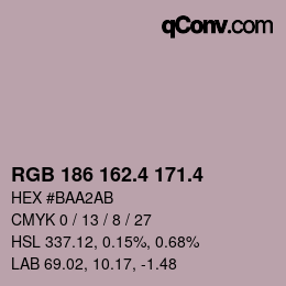 カラーコード: RGB 186 162.4 171.4 | qconv.com