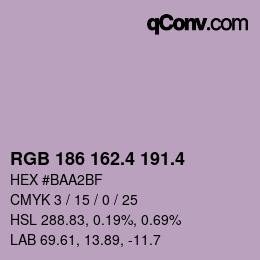 カラーコード: RGB 186 162.4 191.4 | qconv.com