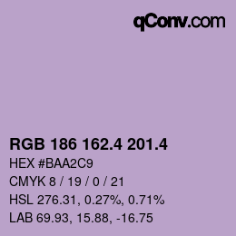 カラーコード: RGB 186 162.4 201.4 | qconv.com