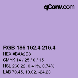 カラーコード: RGB 186 162.4 216.4 | qconv.com