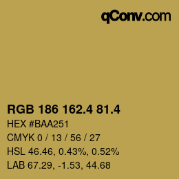 カラーコード: RGB 186 162.4 81.4 | qconv.com