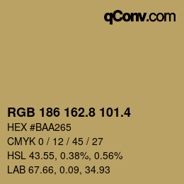 カラーコード: RGB 186 162.8 101.4 | qconv.com