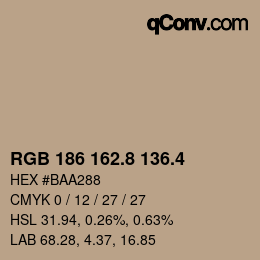 カラーコード: RGB 186 162.8 136.4 | qconv.com