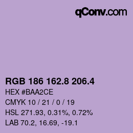 カラーコード: RGB 186 162.8 206.4 | qconv.com