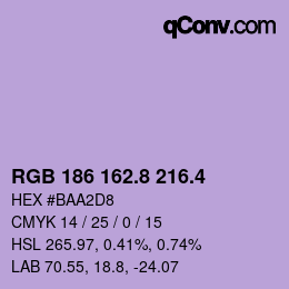 カラーコード: RGB 186 162.8 216.4 | qconv.com