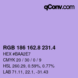 カラーコード: RGB 186 162.8 231.4 | qconv.com