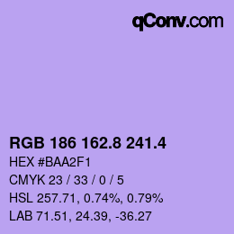 カラーコード: RGB 186 162.8 241.4 | qconv.com