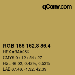 カラーコード: RGB 186 162.8 86.4 | qconv.com